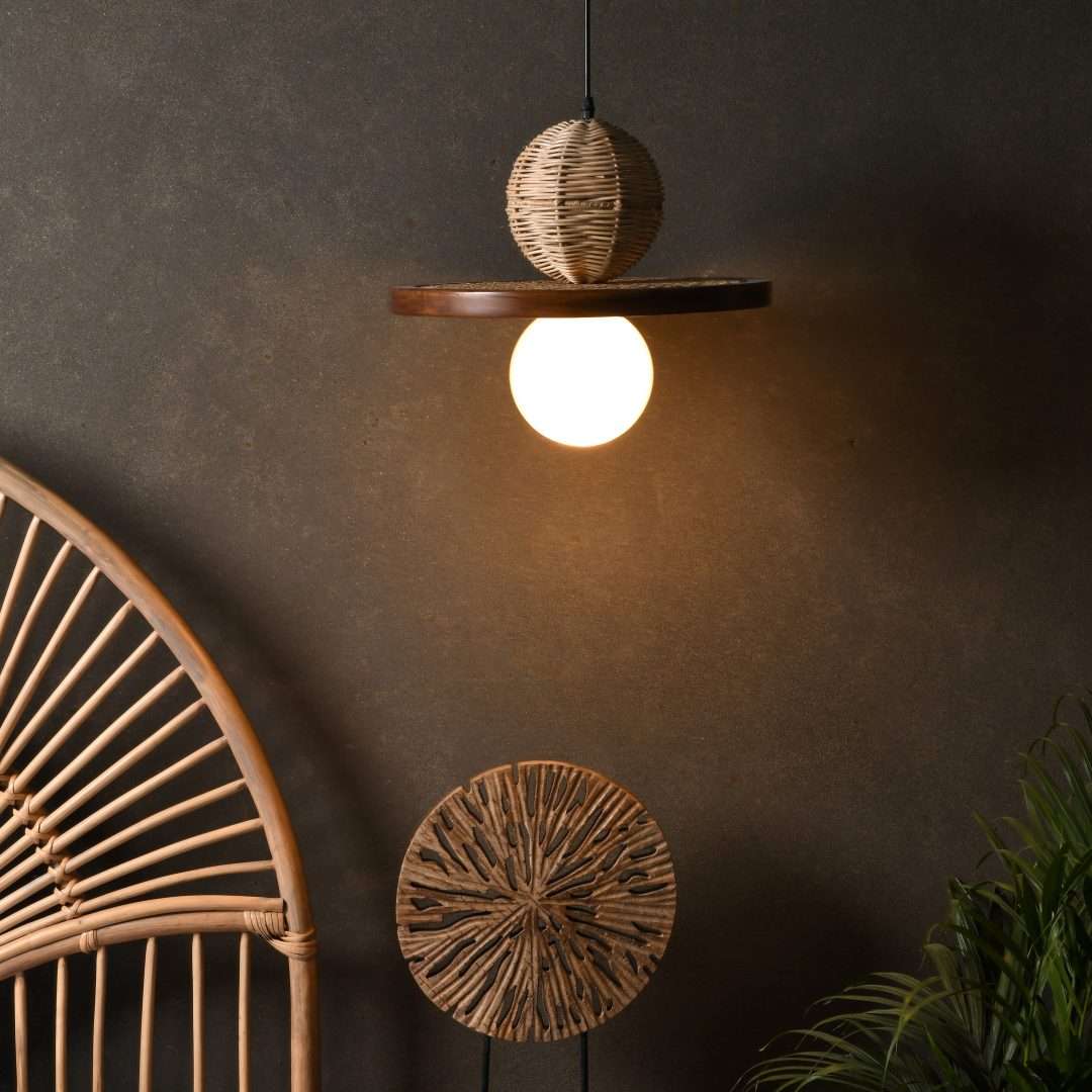 Satoi Pendant Lamp, Teak and Cane